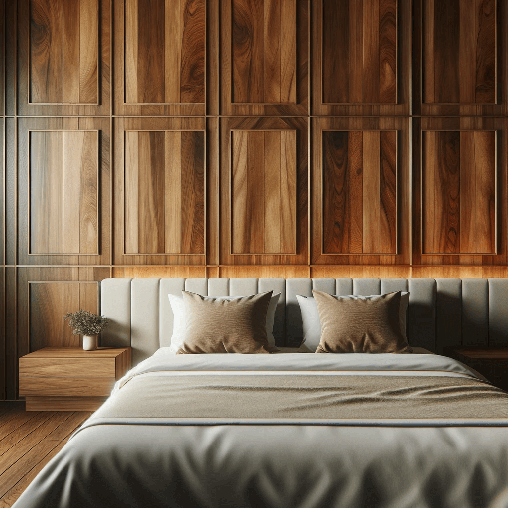 ديكور حائط خشبي خلف السرير