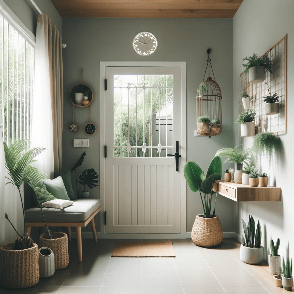 ديكور مدخل منزل صغير بمجموعة من النباتات