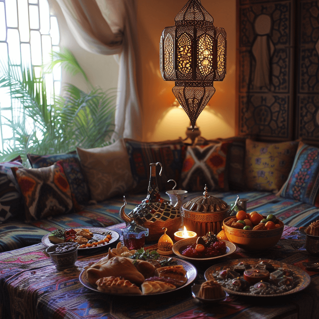 ديكور سهرة رمضان مع بعض المأكولات