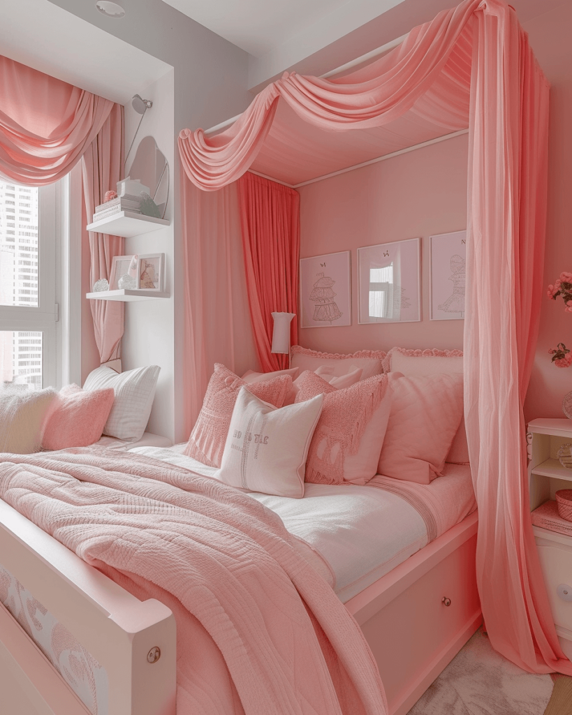 ديكور غرف النوم صغيرة للبنات بالون الوردي