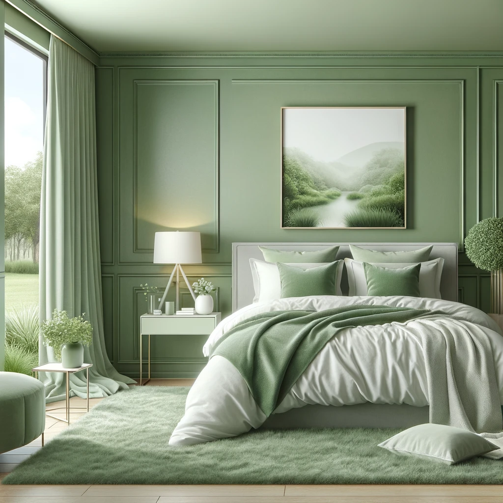 غرفة نوم بالأخضر الفاتح