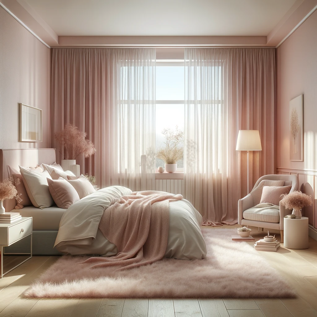 غرفة نوم بلون الوردي الفاتح مريح للأعصاب
