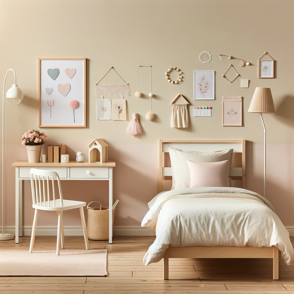 ديكور غرفة نوم بنات بسيط متناصق مع اللون البيج