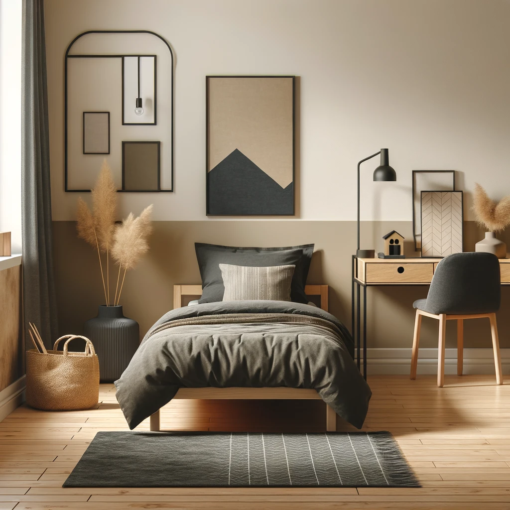 ديكور غرفة نوم شباب بسيط متناصق مع اللون البيج