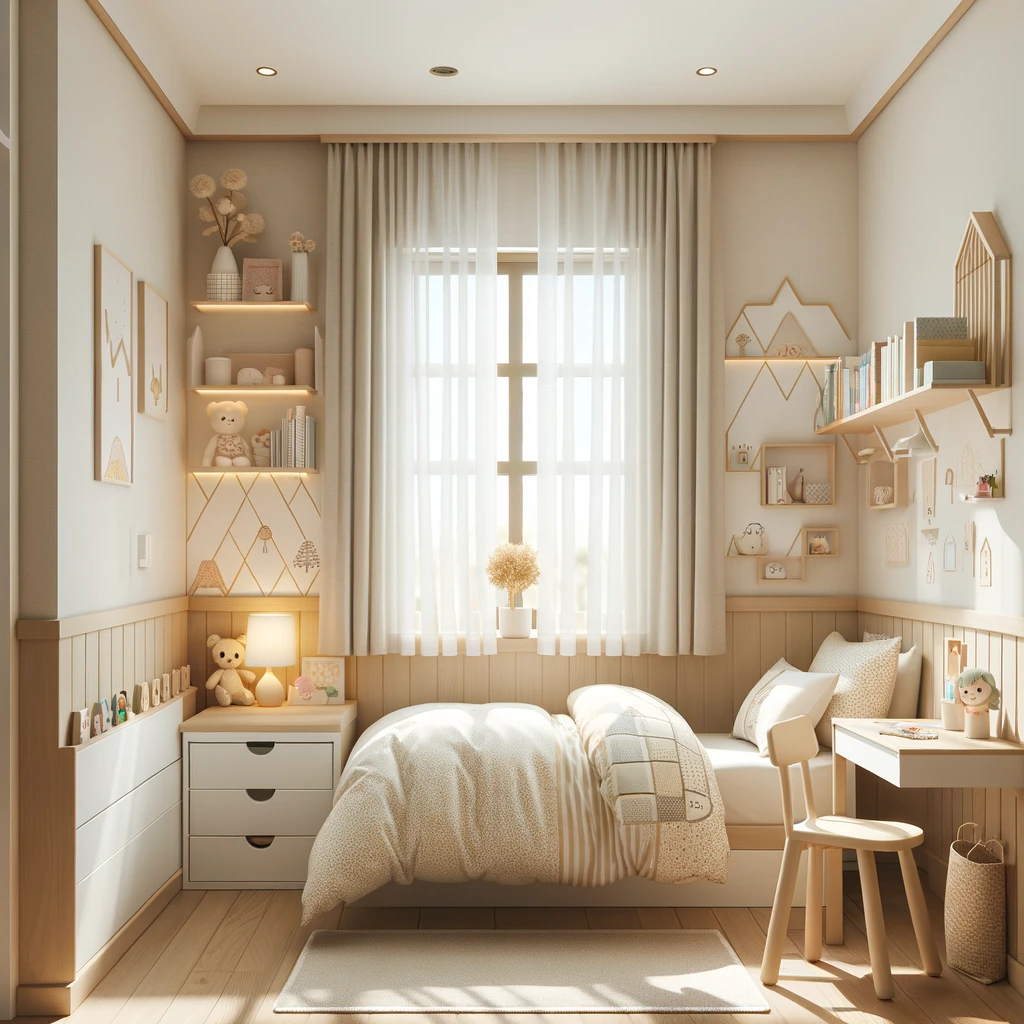 صورة ديكور غرفة نوم بنات بسيط تتناسب مع لون فانيلا لاتيه

