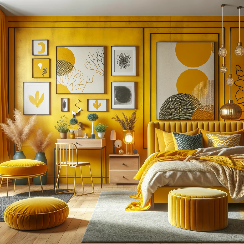 دهان غرفة نوم بالأصفر الخردلي