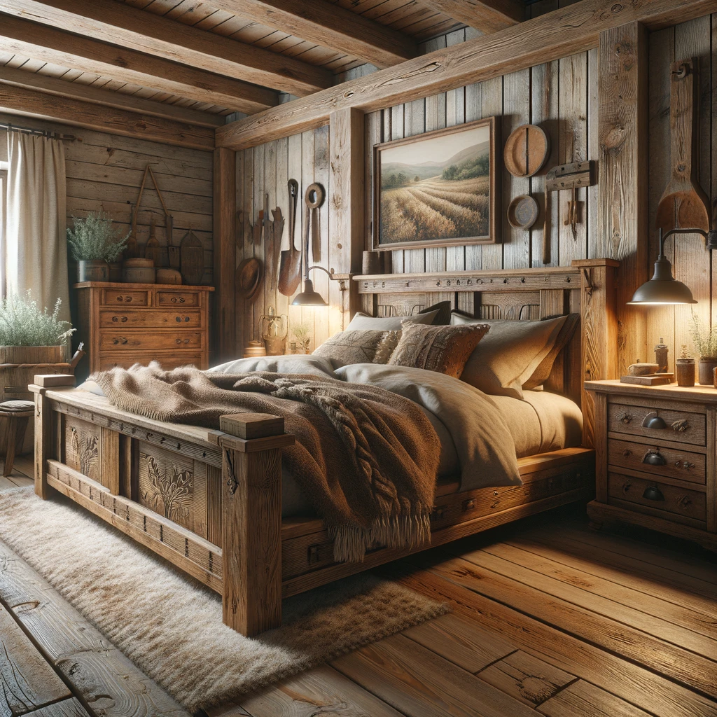 ديكور ريفي لغرف النوم بالخشب