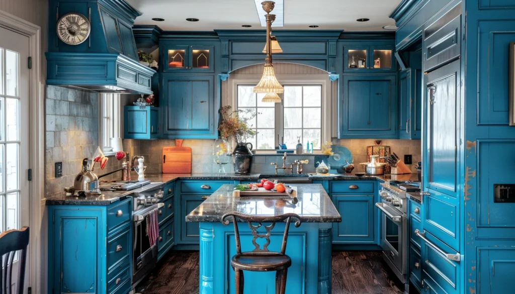 مطبخ باللون الأزرق