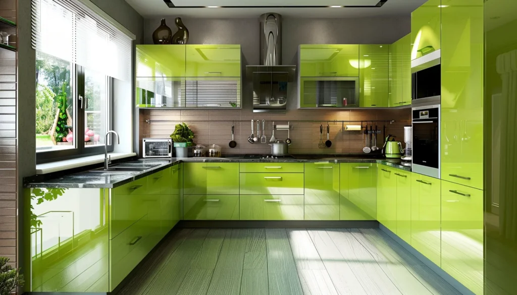 مطبخ باللون الأخضر