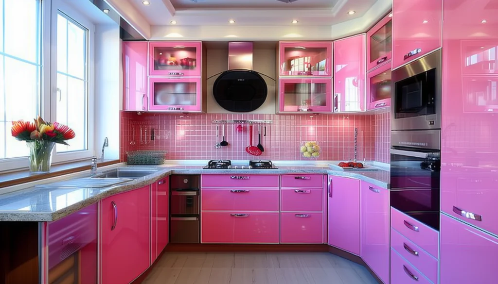 مطبخ باللون الوردي