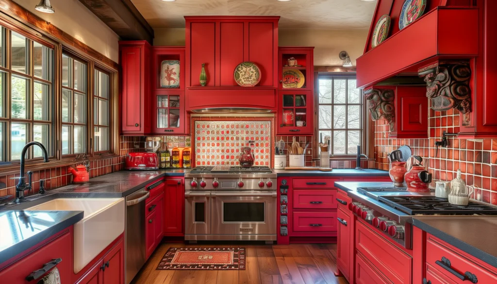مطبخ باللون الأحمر