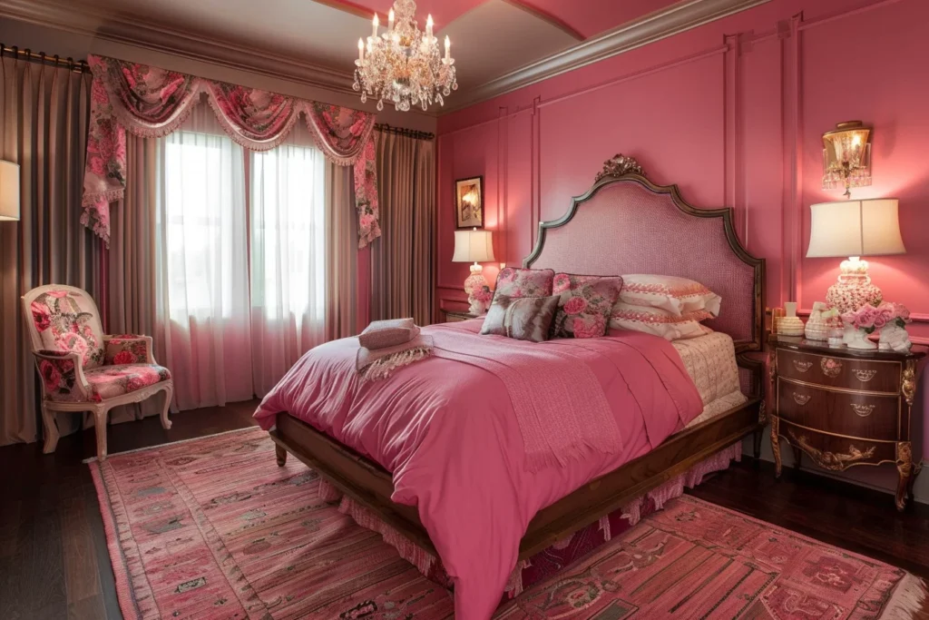غرفة نوم رومانسيه بالون الوردي